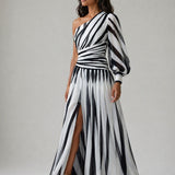 Apolline | Abito Maxi Monospalla Righe Verticali