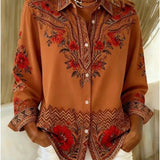 Aurelain | Terracotta Floral Long-Sleeve Blouse