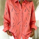Aureo | Coral Wave Print Button Blouse