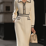 Avalon | Contrast Trim Midi Dress with Button Front
