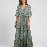 Avelina | Abito Maxi Scollo V Maniche Corte Floreale