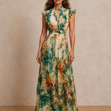 Botanica | Abito Maxi Chiffon Collo Alto Floreale