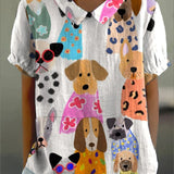 Canine | Playful Dog Print Linen-Cotton Top