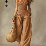 Celeste | Completo Due Pezzi Top Arricciato Pantaloni Fluidi