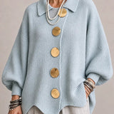 Celian | Powder Blue Oversized Cardigan with Scalloped Trim