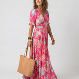 Elise | Abito Midi Scollo V Manica Flutter