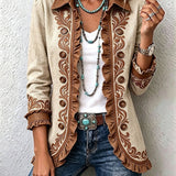 Fleur | Camel Vintage Floral Embroidered Open Jacket