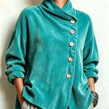 Indigo | Turquoise Corduroy Button-Front Top