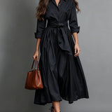 Isadora | Midi Shirt Dress with Tied Waist