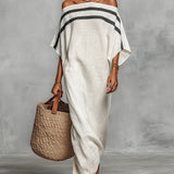 Isadora | White Maxi Dress with Contrast Stripes
