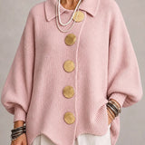Islen | Oversized Ribbed Cardigan with Scalloped Hem