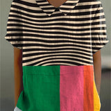 Isola | Striped and Color-Block Linen Top