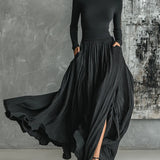 Isolda | High-Neck Two-Piece Pleated Maxi Dress