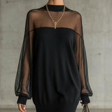 Isolde | Black Mini Dress with Mesh Sleeves