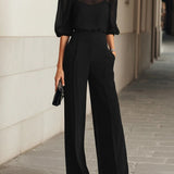 Isolde | Black Sheer Blouse and High-Waist Trousers Set