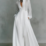 Isolde | Korean Collar White Maxi Dress