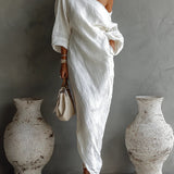 Isolde | One-Shoulder Draped Linen Maxi Dress