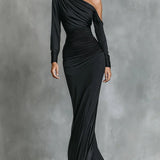 Isoletta | Black One-Shoulder Draped Maxi Dress