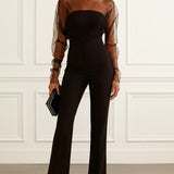 Istria | Black Structured Jumpsuit with Tulle Overlay