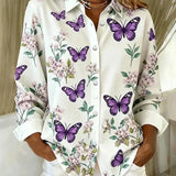 Luminosa | Butterfly Print Relaxed Button Blouse
