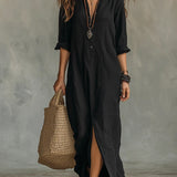 Marcella | Black Button-Front Maxi Dress
