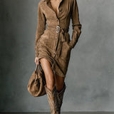 Marcella | Suede-Effect Midi Dress with Buckle Belt