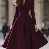 Mariana | Burgundy V-Neck Pleated Midi Dress