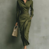 Maritsa | Olive Shirt Dress with Wrap Skirt