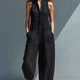 Marliss | Black Sleeveless Jumpsuit with Mandarin Collar