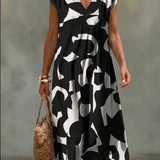 Marlot | Black and White Printed V-Neck Dress