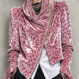 Marlot | Pink Leopard Velvet Asymmetrical Zip Jacket
