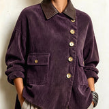 Marlot | Plum Velvet Diagonal Button Shirt-Jacket