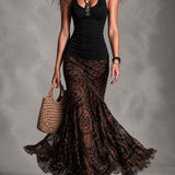 Meridian | Black Cami and Brown Printed Mesh Set