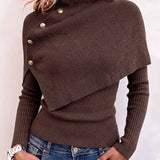 Meridian | Chocolate Ribbed Two-Piece Top with Asymmetric Cape