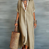 Meridien | Khaki Shirt Dress with Contrast Trim