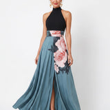 Olympia | Abito Maxi Halter Floreale Spacco