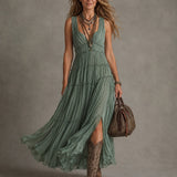 Ondine | Abito Maxi Plissettato Scollo V