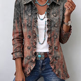 Saffron | Ombre Textured Shirt Jacket with Ruffled Trim