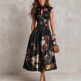 Savine | Abito Midi Satin Scollo Keyhole Plissettato