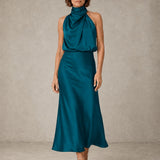 Selena | Abito Maxi Halter Satin Fluido