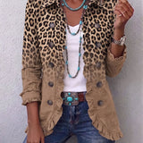 Sienna | Camel Leopard Print Relaxed Jacket with Ruched Trim