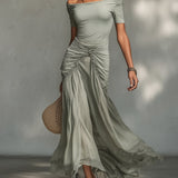 Silvestre | Off-Shoulder Stretch Chiffon Maxi Dress