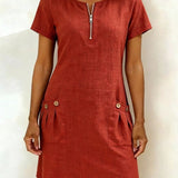 Solange | Abito A-Line Tasca Zip Manica Corta
