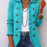 Teal | Turquoise Ribbed Cardigan with Ruched Trim