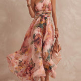 Tisane | Abito Maxi Monospalla Chiffon Floreale