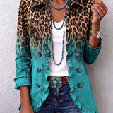 Turchese | Turquoise Leopard Print Structured Blazer