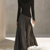 Verity | Black and Gray Color-Block Pleated Maxi Dress