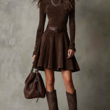 Vesaline | Suede-Effect Mini Dress with Waist Belt