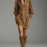 Vesaline | Suede Mini Dress with V-Zip Neckline