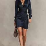 Vesper | Dark Navy Satin Mini Dress with Bow Detail